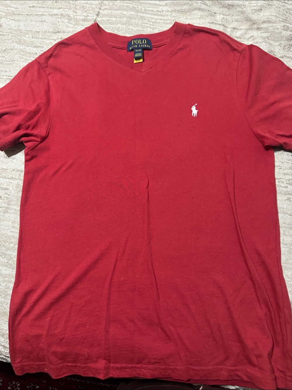 Polo by Ralph Lauren Men's Deep Red V-Neck Tee with White Pony Logo